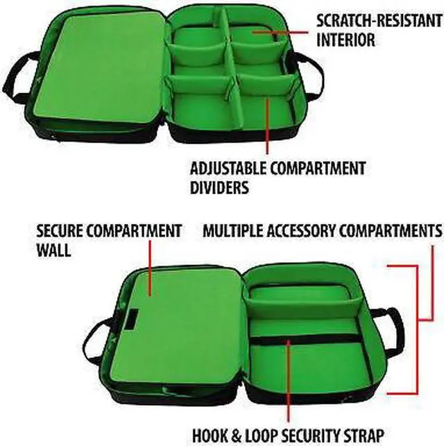 Alt view image 7 of 7 - Projector Case with Shoulder Strap, Extra Storage & Custom Dividers (Green)