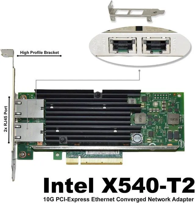 Alt view image 2 of 14 - Intel PCI-E x8 10G Dual RJ45 Ports Ethernet Network Adapter Card X540-T2