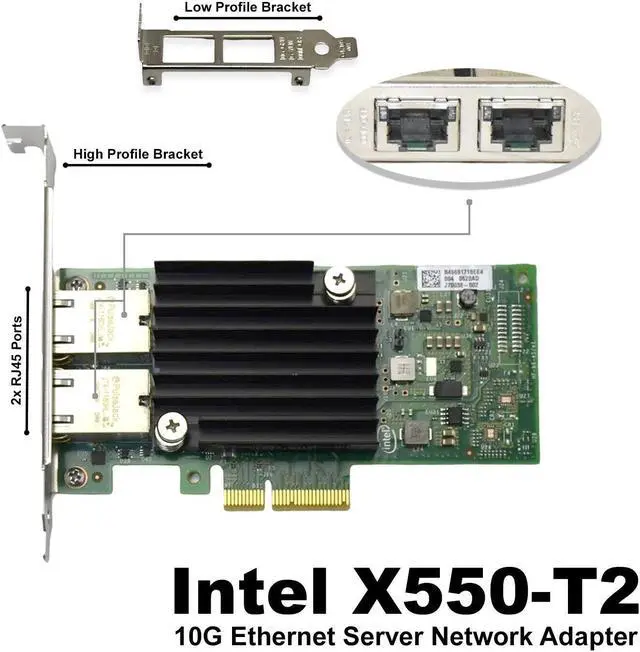 Alt view image 2 of 7 - Intel X550-T2 Dual Port 10G Ethernet Adapter - High-Speed Network Performance