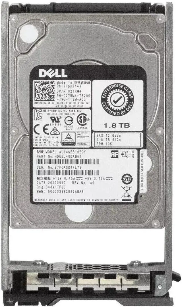 Main image of (NOT FOR HOME PC!) 2TRM4 02TRM4 Dell 1.8TB 10K RPM 12Gbps 2.5" HOTSWAP SAS Hard Drive HDD