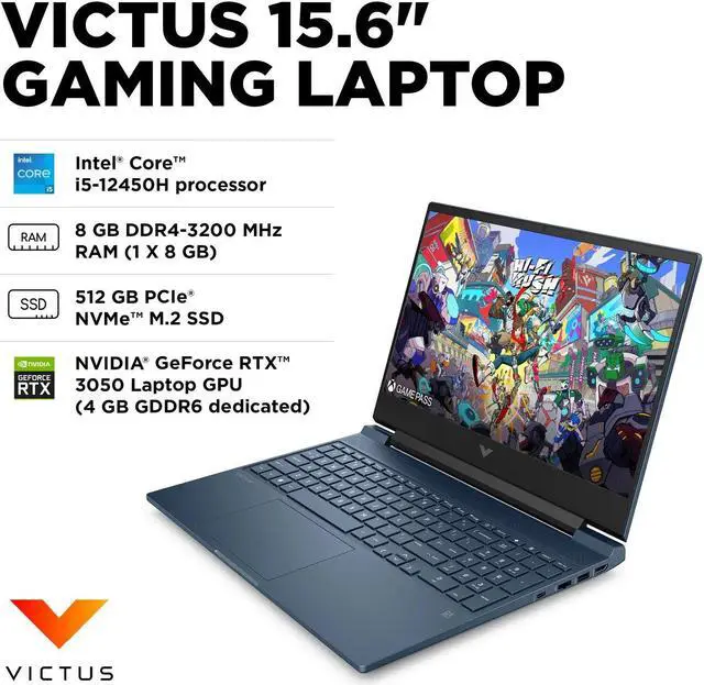 Alt view image 2 of 7 - HP Victus Gaming 15.6" 144Hz FHD Core i5-12450H 8GB 512GB SSD GeForce RTX 3050