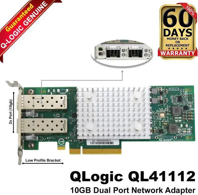 Main image of Dell QLogic Fast LINQ 41112 10Gb SFP+ Dual Port PCIe NIC LP Ethernet Card 807N9