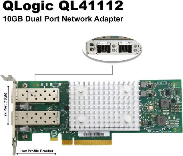Alt view image 2 of 6 - Dell QLogic Fast LINQ 41112 10Gb SFP+ Dual Port PCIe NIC LP Ethernet Card 807N9