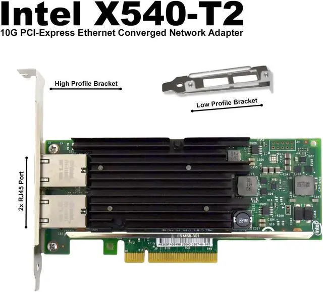 Alt view image 2 of 13 - Intel X540-T2 PCI-E x8 10G Dual RJ45 Ethernet Converged Network Adapter