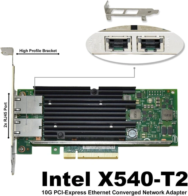 Alt view image 2 of 7 - Intel X540-T2 PCI-E x8 10G Dual RJ45 Ports Ethernet Converged Network Adapter - OEM