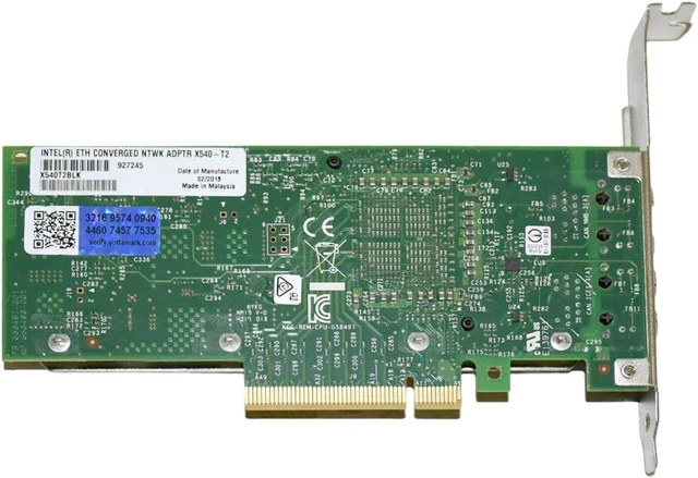 Alt view image 7 of 7 - Intel X540-T2 PCI-E x8 10G Dual RJ45 Ports Ethernet Converged Network Adapter - OEM
