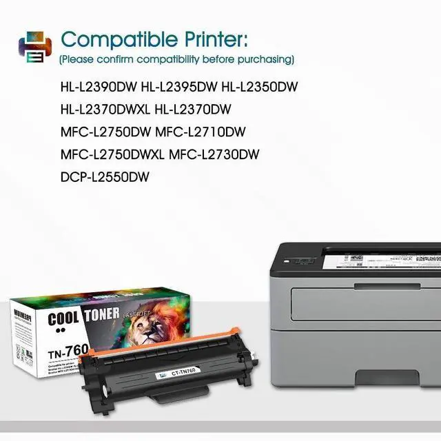 Alt view image 2 of 7 - 10PK TN760 Toner Cartridge For Brother TN730 MFC-L2710DW L2550DW HL-L2350DW