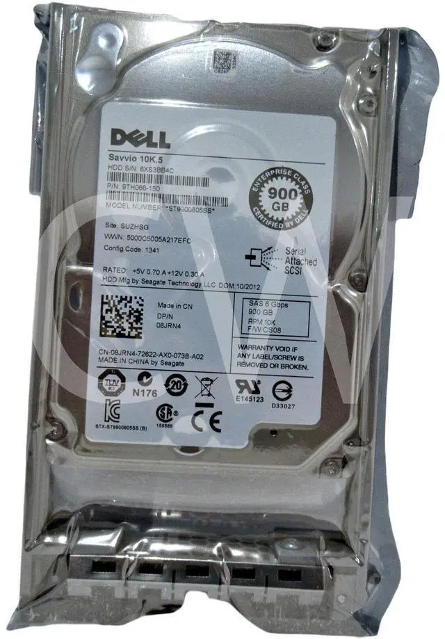 Main image of (NOT FOR HOME PC!) 9TH066-150 Dell 8JRN4 900GB 10K RPM 6Gbps 2.5" SAS SERVER HDD Hard Drive W/Caddy - OEM