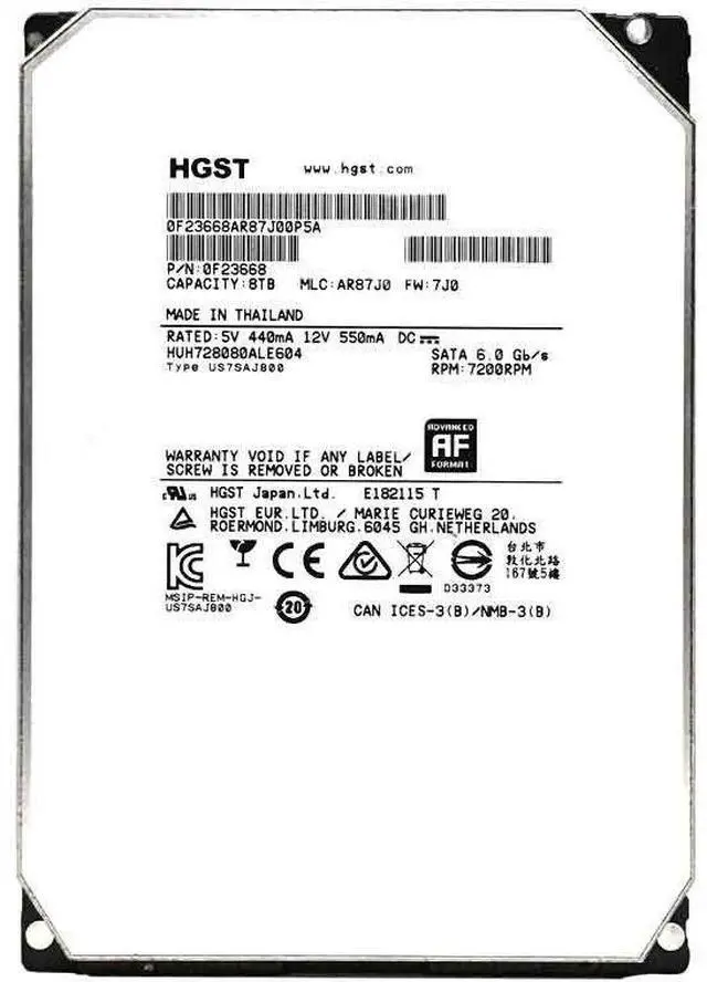 Alt view image 3 of 7 - HGST Ultrastar HUH728080ALE604 (0F23668) 8TB 7200RPM SATA 6Gb/s 3.5" Hard Drive