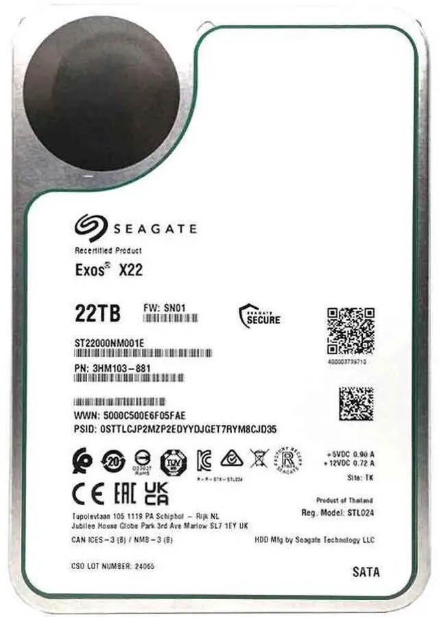 Alt view image 2 of 5 - Seagate Exos X22 22TB SATA 6Gb/s 7200RPM 3.5" Enterprise HDD - ST22000NM001E