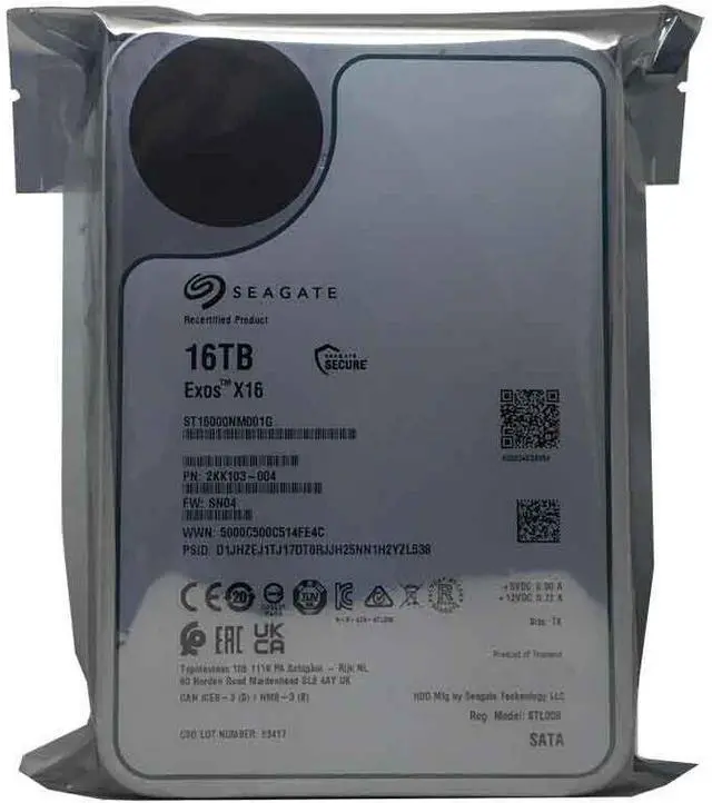 Alt view image 2 of 7 - Seagate EXOS X16 ST16000NM001G 16TB 256MB 7200rpm 3.5" SATA 6Gb/s Enterprise HDD