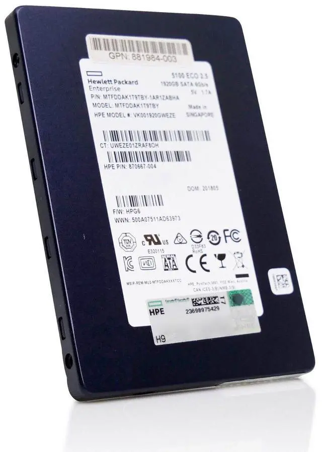 Alt view image 2 of 7 - HPE VK001920GWEZE 1.92TB ~ 2TB SATA 6Gb/s TLC 2.5" Enterprise SSD