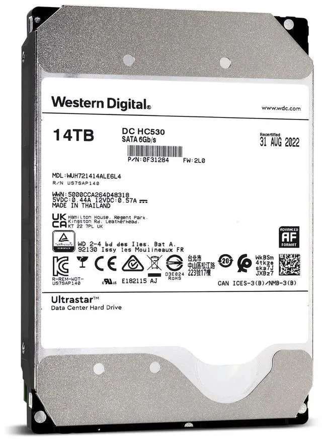 Alt view image 3 of 7 - WD Ultrastar HC530 14TB 7.2K RPM SATA 6Gb/s 3.5" HDD WUH721414ALE6L4 0F31284