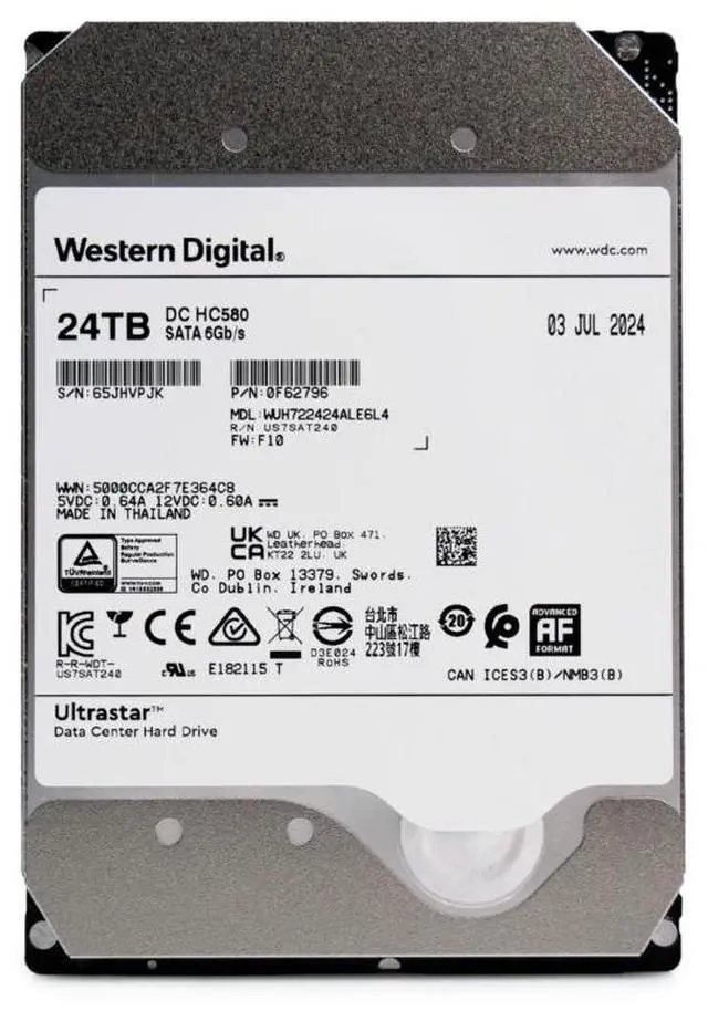 Alt view image 3 of 7 - WD Ultrastar DC HC580 24TB 7.2K RPM SATA 6GB/s 3.5in HDD WUH722424ALE6L4 0F62796 - OEM
