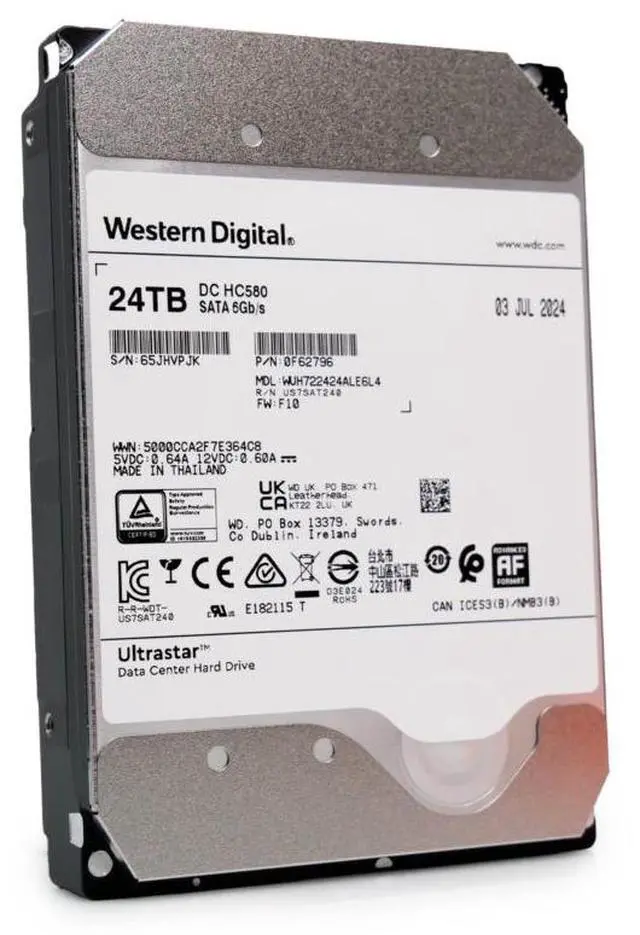 Alt view image 7 of 7 - WD Ultrastar DC HC580 24TB 7.2K RPM SATA 6GB/s 3.5in HDD WUH722424ALE6L4 0F62796 - OEM