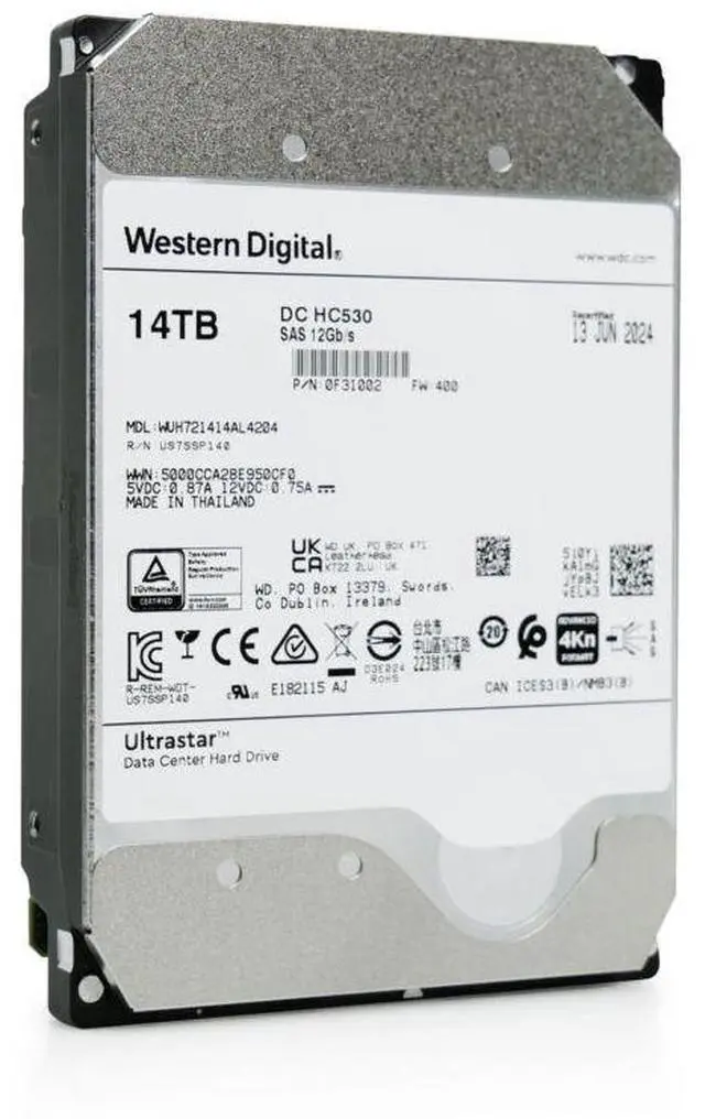 Alt view image 6 of 7 - (NOT FOR HOME PC!) WD Ultrastar DC HC530 14TB SAS 12Gb/s 3.5in HDD WUH721414AL4204 0F31002