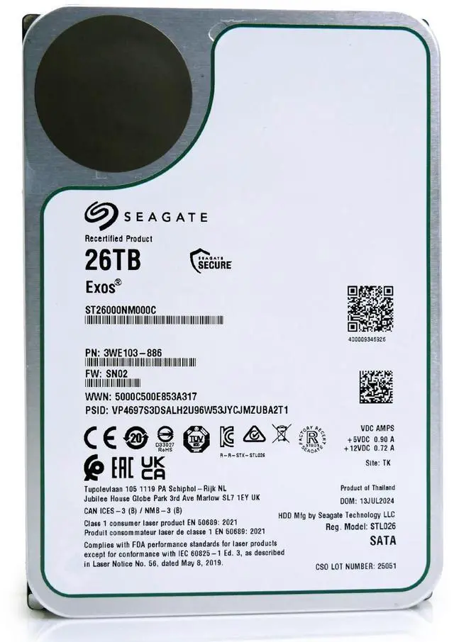 Alt view image 2 of 7 - Seagate Exos 26TB 7.2K RPM SATA 6Gb/s 3.5" Enterprise HDD - ST26000NM000C