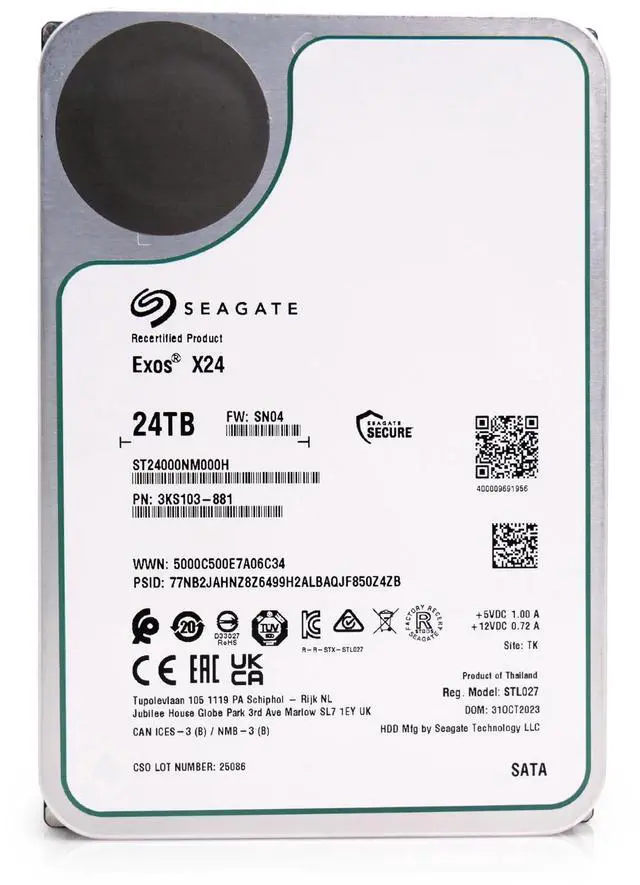 Alt view image 2 of 7 - Seagate Exos X24 24TB ST24000NM000H 7.2K RPM SATA 6Gb/s 3.5" Enterprise HDD