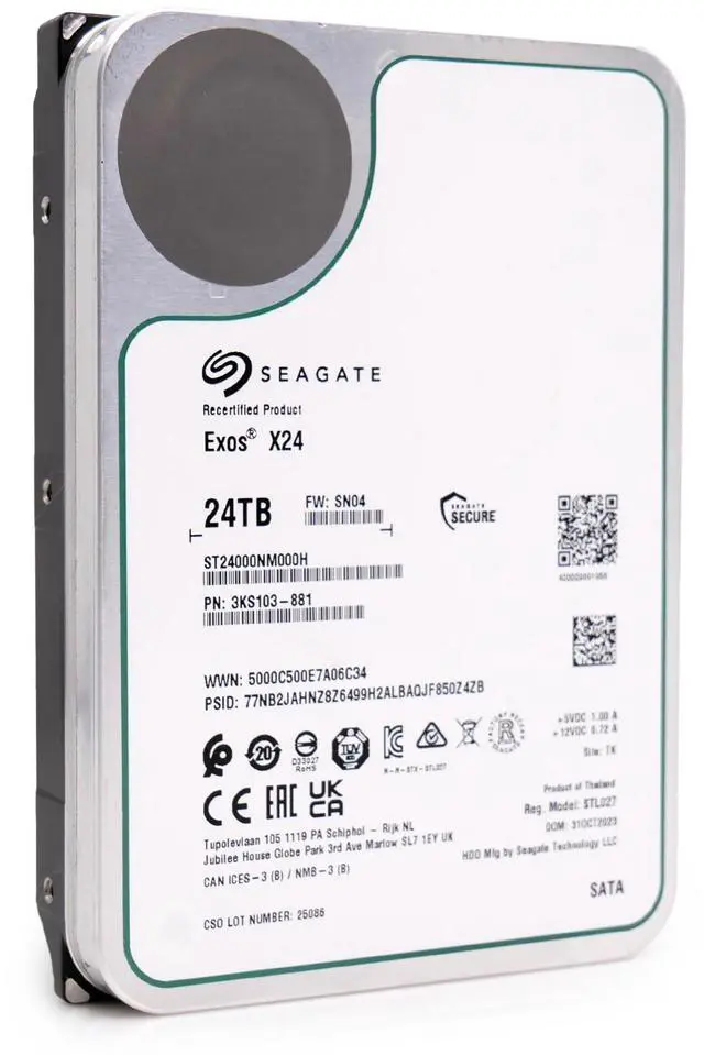 Alt view image 4 of 7 - Seagate Exos X24 24TB ST24000NM000H 7.2K RPM SATA 6Gb/s 3.5" Enterprise HDD