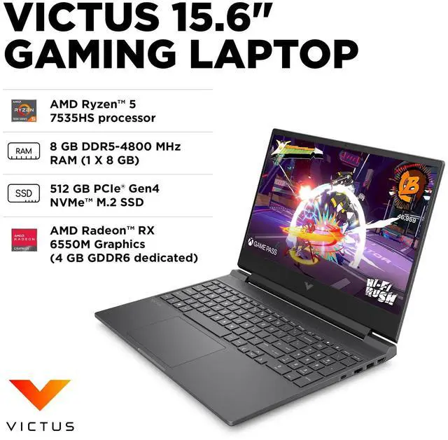 Alt view image 2 of 7 - HP Victus Gaming 15.6" 144Hz FHD Ryzen 5 7535HS 8GB 512GB SSD Radeon RX6550M