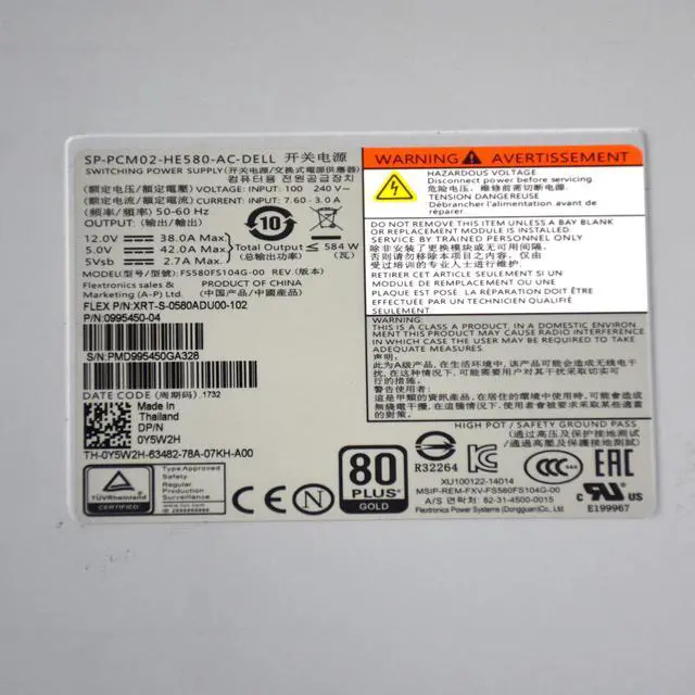 Alt view image 6 of 7 - Dell Compellent SC4000 & SC2000 580W Hot-Swap PSU Power Supply Unit Y5W2H