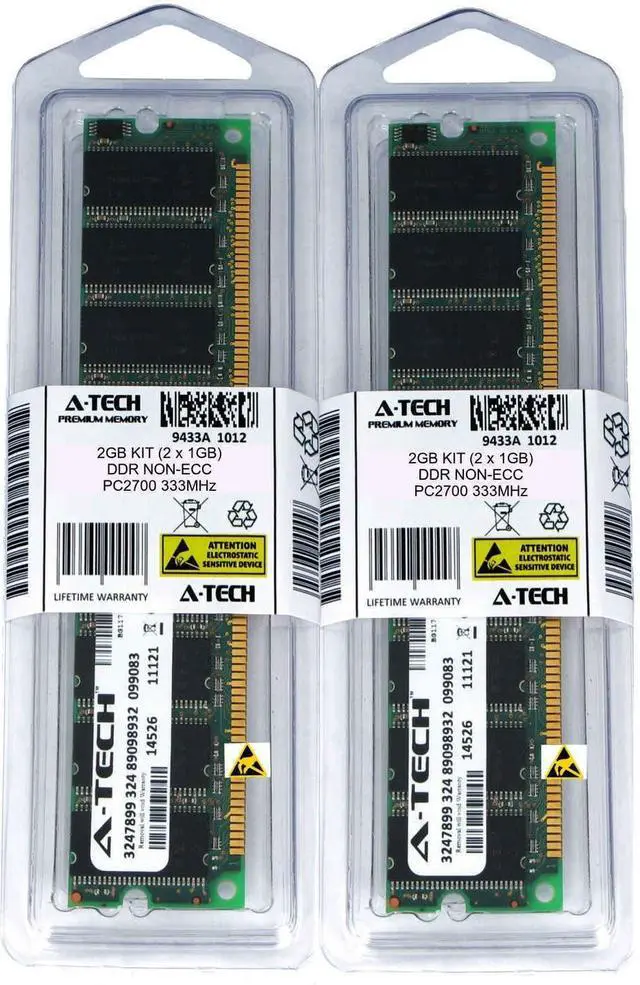 Main image of A-Tech 2GB 2 x 1GB PC2700 Desktop DDR 333 MHz 184-pin DIMM DDR1 Memory RAM 2G 1G
