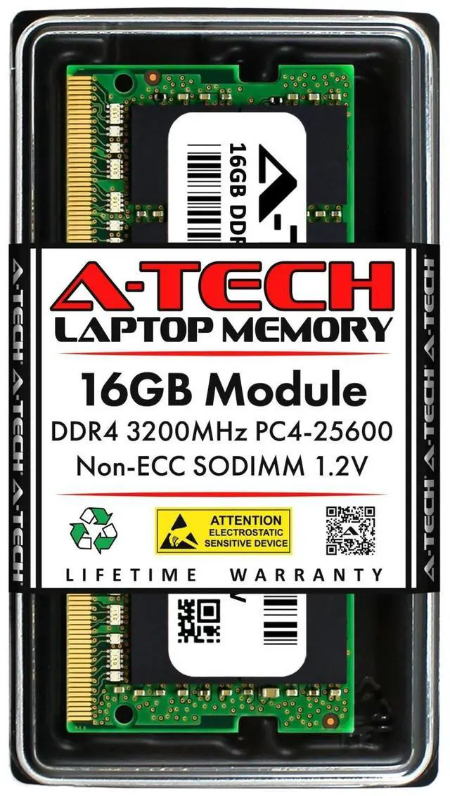 Main image of A-Tech 16GB PC4-25600 Laptop SODIMM DDR4 3200 MHz Non-ECC 260-Pin Memory RAM 16G