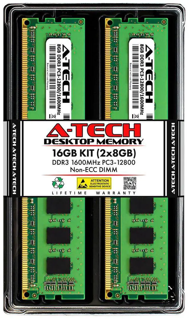 Main image of A-Tech 16GB 2x 8GB PC3-12800 Desktop DDR3 1600 MHz 240pin DIMM Memory RAM 16G 8G