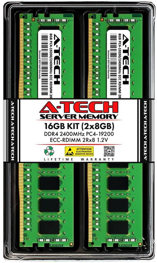 Main image of (NOT FOR HOME PC!) A-Tech 16GB 2x 8GB 2Rx8 PC4-19200R RDIMM DDR4 2400 MHz ECC REG Server Memory RAM