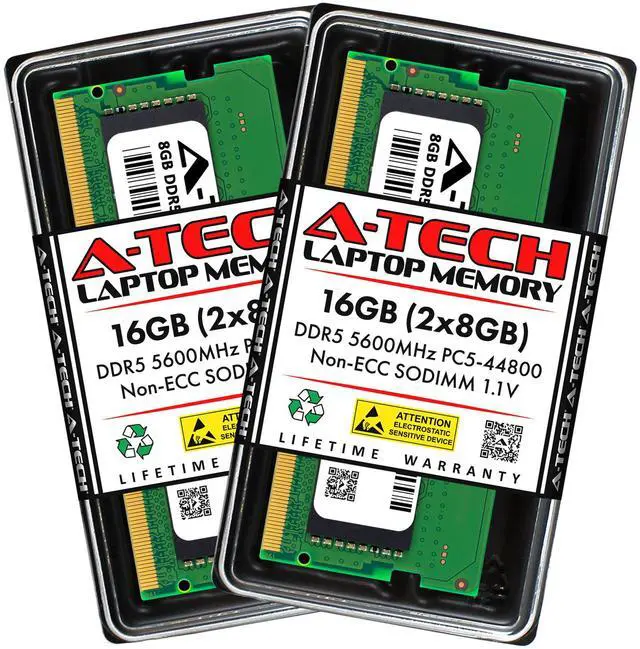 Main image of A-Tech 16GB 2x 8GB DDR5 5600 SODIMM PC5-44800 262-Pin Notebook Memory RAM Kit