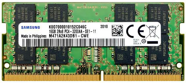 Main image of Samsung 16GB DDR4 3200 MHz PC4-25600 SODIMM Laptop Memory RAM (M471A2K43DB1-CWE)