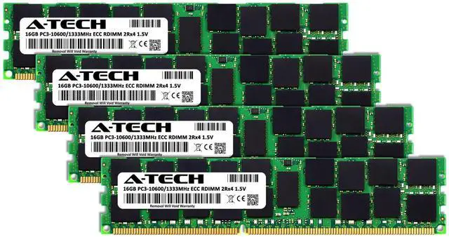 Alt view image 2 of 7 - (NOT FOR HOME PC!) A-Tech 64GB 4x 16GB 2Rx4 PC3-10600R DDR3 1333MHz ECC RDIMM REG Server Memory RAM