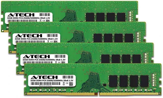 Alt view image 2 of 7 - A-Tech 128GB 4x 32GB PC4-25600 Desktop DDR4 3200 Non-ECC DIMM 288-Pin Memory RAM