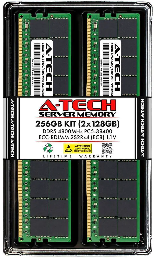 Main image of (NOT FOR HOME PC!) A-Tech 256GB 2x 128GB 2S2Rx4 PC5-38400R RDIMM DDR5 ECC REG EC8 Server Memory RAM