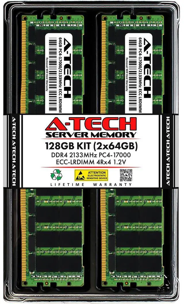 Main image of (NOT FOR HOME PC!) A-Tech 128GB 2x 64GB 4Rx4 PC4-17000 ECC Load Reduced LRDIMM Server Memory RAM