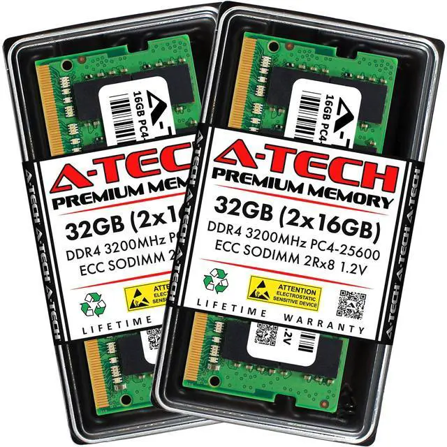 Main image of (NOT FOR HOME PC!) A-Tech 32GB 2x 16GB 2Rx8 PC4-25600 DDR4 3200MHz ECC UNB SODIMM Server Memory RAM