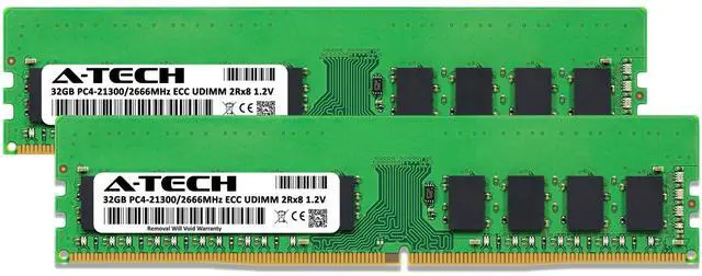Alt view image 2 of 4 - (NOT FOR HOME PC!) A-Tech 64GB 2x 32GB 2Rx8 PC4-21300 DDR4 2666 MHz ECC UNB UDIMM Server Memory RAM