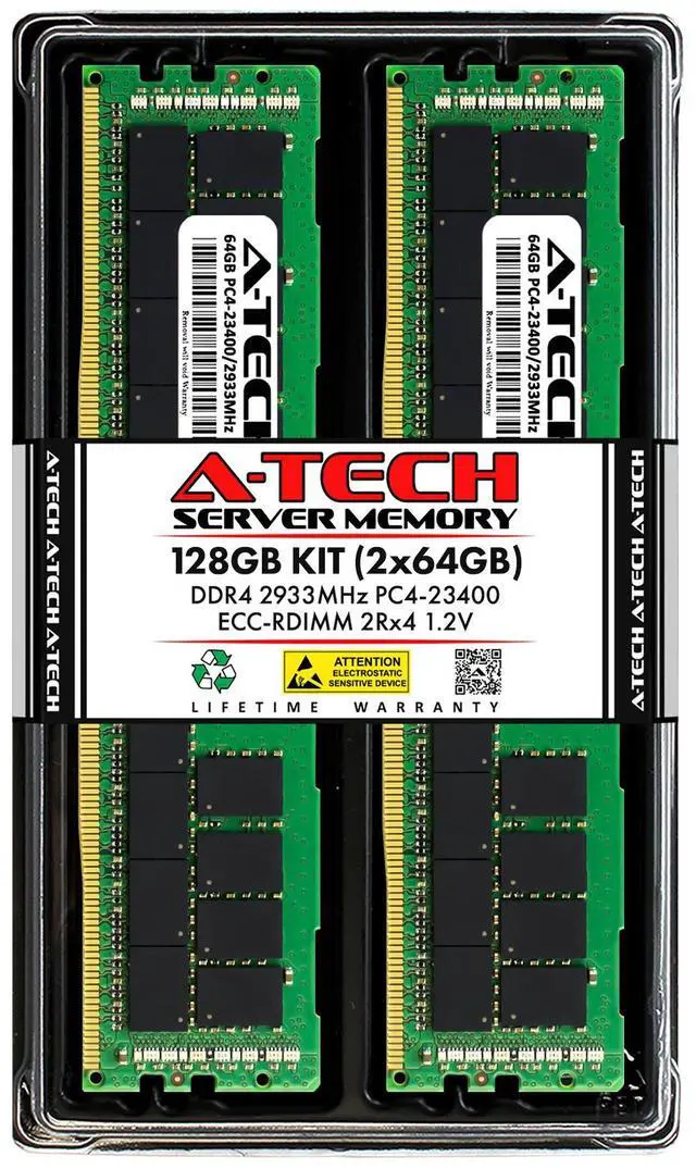 Main image of (NOT FOR HOME PC!) A-Tech 128GB 2x 64GB 2Rx4 PC4-23400 DDR4 2933 ECC REG RDIMM Server Memory RAM