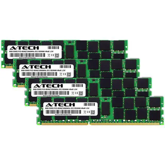 Alt view image 2 of 7 - (NOT FOR HOME PC!) A-Tech 32GB 4x 8GB 4Rx8 PC3-8500R DDR3 1066MHz ECC RDIMM REG Server Memory RAM