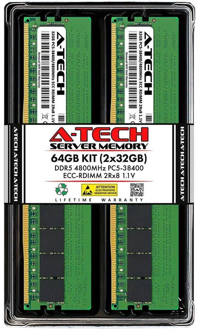 Main image of (NOT FOR HOME PC!) A-Tech 64GB 2x 32GB 2Rx8 PC5-38400R DDR5 4800MHz EC8 REG RDIMM Server Memory RAM