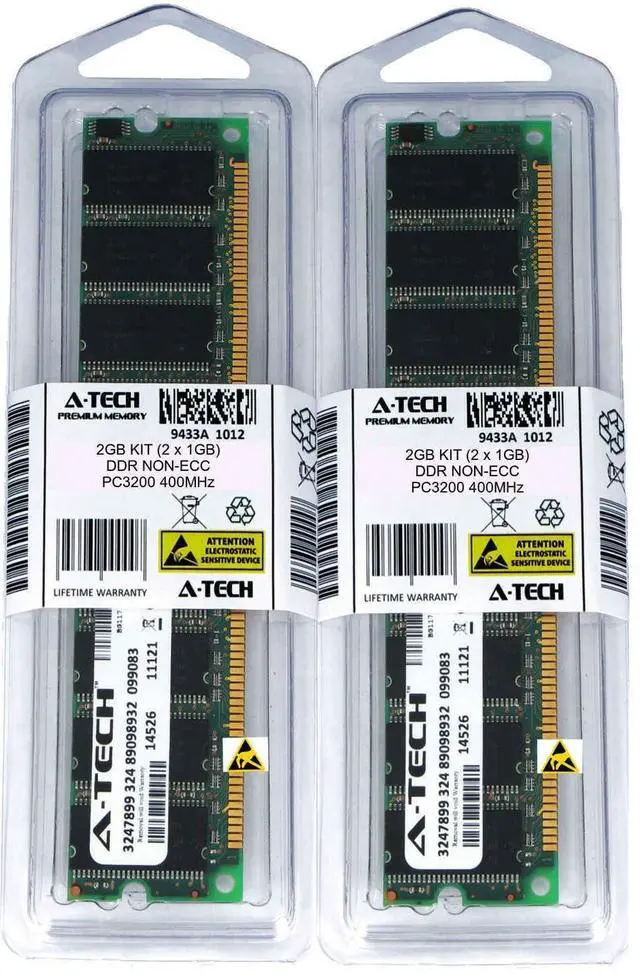 Main image of A-Tech 2GB 2 x 1GB PC3200 DDR 400 MHz Desktop DDR1 DIMM 184-Pin Memory RAM 2G 1G