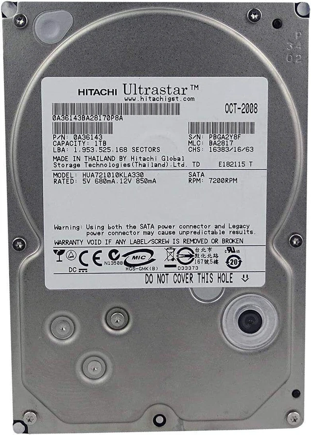 Main image of HUA721010KLA330 PN 0A36143, MLC BA2817, Hitachi 1TB SATA 3.5 Hard Drive