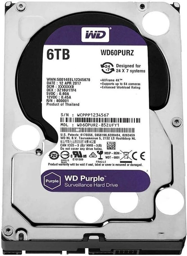 Main image of WD60PURZ WESTERN DIGITAL 6TB PURPLE SATA GB/S 5400 RPM