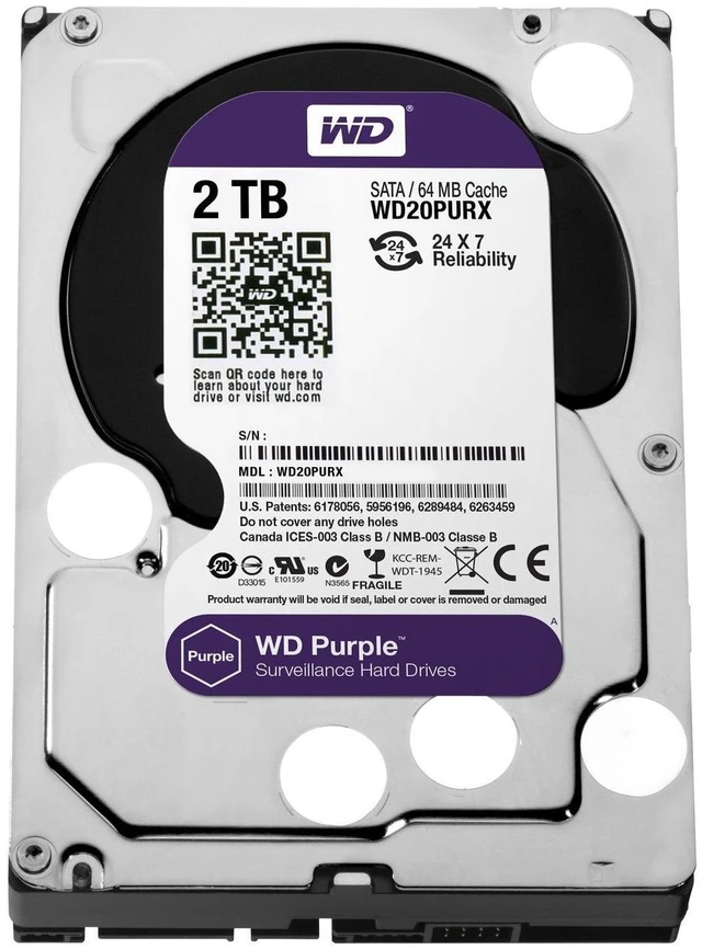 Main image of WD Purple WD20PURX 2TB Surveillance 3.5" Internal Hard Drive SATA 64 MB Buffer