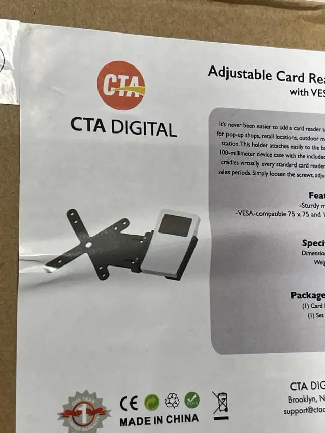 Alt view image 2 of 2 - CTA Digital ADD-CRHVESAB Adjustable Card Reader Holder with VESA Plate Black