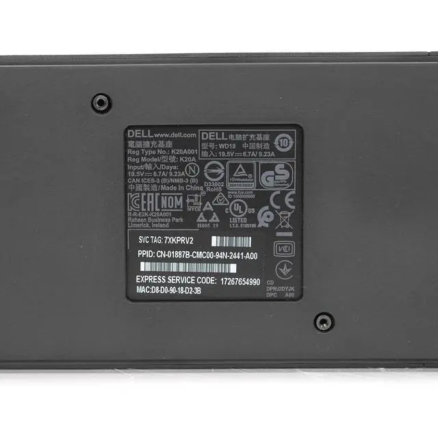 Alt view image 7 of 7 - Dell WD19 K20A USB-C DisplayPort Performance Docking Station 1887B w/ 180w AC