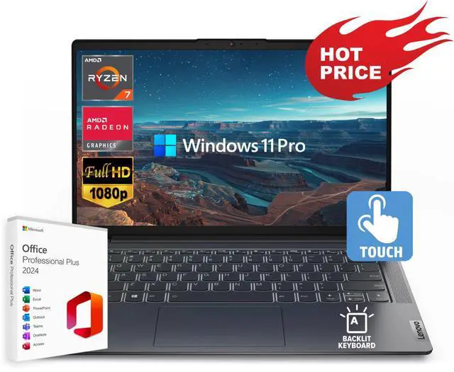 Main image of Lenovo IdeaPad Laptop 14" FHD Touch, AMD Ryzen 7 8GB RAM & 512GB SSD, Backlit KB