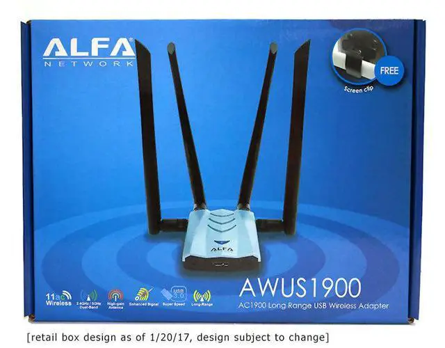 Alt view image 4 of 5 - Alfa AWUS1900 802.11ac 1900 Mbps Dual band 2.4/5 Ghz Wi-Fi USB Adapter AC1900