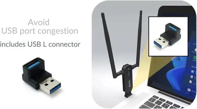 Alt view image 2 of 6 - ALFA AWUS036AXM 802.11axe WiFi 6E USB 3.0 Adapter AXE3000, Tri Band 6 GHz
