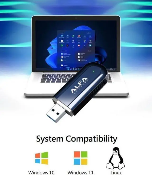 Alt view image 2 of 5 - ALFA AWUS036AXER 802.11ax WiFi 6 1200 Mbps Dual Band 2x2 MIMO WiFi USB Dongle